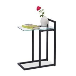 Relaxdays Glass And Metal Pedestal Table, Decorative Lounge Stand, H X W X D: 60 X 24.5 X 44.5 Cm, Black