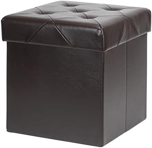 Red Co. Faux Leather Folding Cube Storage Ottoman With Padded Seat, 15" X 15" - Charcoal - Image 9