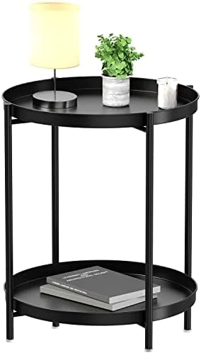 EKNITEY End Table,Folding Metal Side Table Waterproof Small Coffee Table Sofa Side Table With Removable Tray For Living Room Bedroom Balcony And Office - Image 6