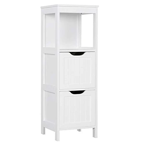 Topeakmart Bathroom Floor Cabinet With 2 Drawers, Free-Standing Side Storage Organizer With 1 Shelf, Wooden Multifunctional Rack Stand, White
