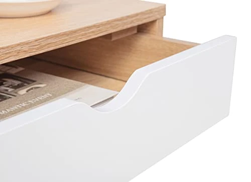 JJS Side End Table, Nightstand, Bedside Table With Drawer And Storage Shelves, Sofa Table For Living Room, Bedroom, Accent Furniture, Easy Assembly, Oak/White - Image 6