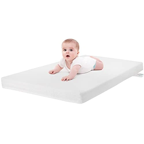 Ferlizer Pack And Play Mattress, 3.5 Inch Dual-Sided Playpen Mattress, Memory Foam Playard Mattress Topper With 100% Waterproof Bamboo Cover For 38" X 26" Pack N Play Playpens