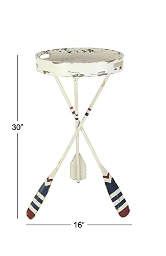 Deco 79 Metal Round Accent Table With Oar Shaped Legs, 16" X 16" X 28", White - Image 3