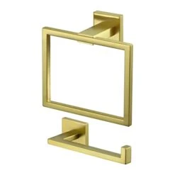 KES Gold Bathroom Hardware Set 2 Pieces, Toilet Paper Holder And Towel Ring Square Wall Mount, SUS304 Stainless Steel Brushed Gold, LA225BZ-22