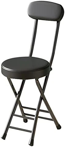 QQXX 18 Inch Folding Stool With Backrest,Portable Collapsible Short Bar Stool Leather Padded Seat,Round Foldable Stool Outdoor/Indoor Camping Kitchen Cafe(Seat Height 18", Black) - Image 11