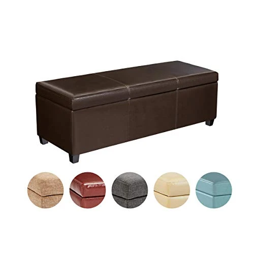 FIRST HILL FHW Madison Rectangular Faux Leather Storage Ottoman Bench, Large, Espresso Brown - Image 2