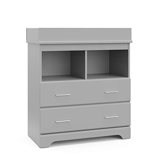 Storkcraft Brookside 2 Drawer Changing Table Dresser (Pebble Gray) β Nursery Dresser Organizer With Changing Table Topper, Chest Of Drawers For Bedroom With 2 Drawers, Universal Design
