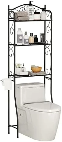 HOME BI Over The Toilet Storage Shelf ,Bathroom Organizer Over The Toilet Storage 4-Tier ,Wooden Freestanding Toilet Shelf For Space Storage Toilet With Hooks(Rustic Brown) - Image 8