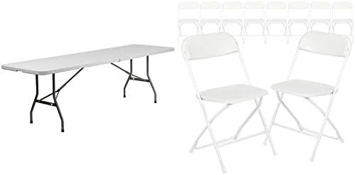 Flash Furniture 8-Foot Bi-Fold Granite White Plastic Banquet And Event Folding Table With Carrying Handle & 10 Pack Hercules Series 650 Lb. Capacity Premium White Plastic Folding Chair - Image 7