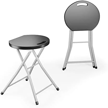 GYMAX Folding Stool, 28in Portable Collapsible Bar Stool With Handle & Steel Frame, 330lbs Sturdy Foldable Lightweight Round Metal Chair For Outdoor/Indoor Kitchen Home Pub Bar, Assembly Free (1) - Image 8