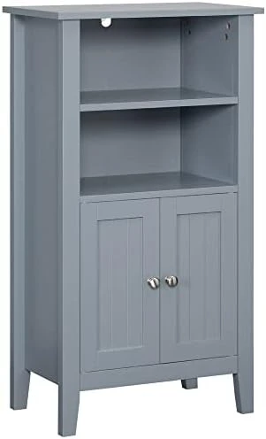 Kleankin Bathroom Cabinet Organizer With 2-Tier Open Shelves, Double Door Enclosed Storage And Elevated Base, Dark Grey - Image 7