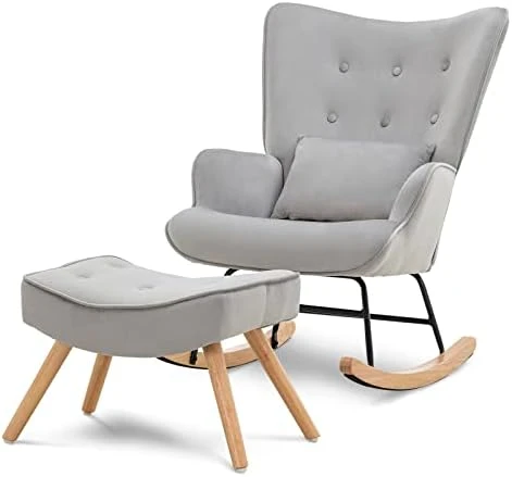 Artechworks Modern Velvet Rocking Chair, Glider Chair With Ottoman Cushion, Nursery Mid Century Upholstered Tufted Chair Rocking Armchair Rocker Accent Chair For Livingroom, Balcony, Caramel - Image 8