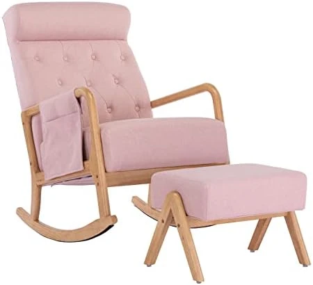 GNIXUU Glider Chair With Ottoman, Rocking Chair For Nursery, Upholstered Fabric Rocking Armchair Indoor With High Backrest For Living Room(Beige) - Image 8