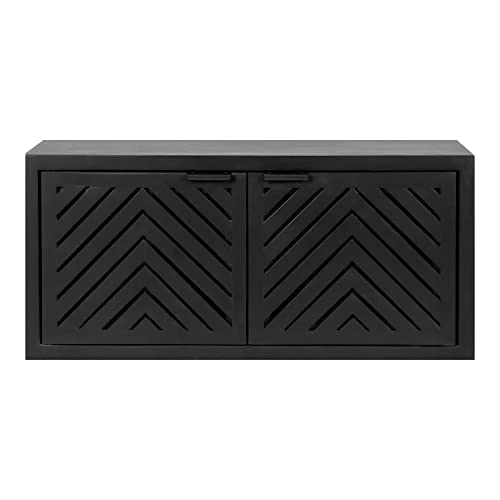 Kate And Laurel Mezzeta Decorative 2-Door Wall Cabinet, 30 X 10 X 14, Black, Decorative Modern Storage Cabinet With Doors - Image 4