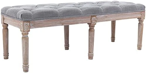 Chairus Fabric Upholstered Entryway Ottoman Bench - Classic Bedroom Bench With Rustic Wood Legs - Beige - Image 10