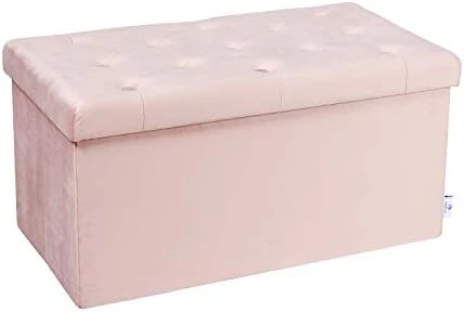 B FSOBEIIALEO Storage Ottoman Cube, Velvet Tufted Folding Ottomans With Lid, Footstool Rest Padded Seat For Bedroom (Pink, Medium) - Image 12