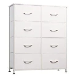 WLIVE Fabric Dresser For Bedroom, Tall Dresser With 8 Drawers, Storage Tower With Fabric Bins, Double Dresser, Chest Of Drawers For Kid's Room, Closet, Playroom, Nursery, Dormitory, White