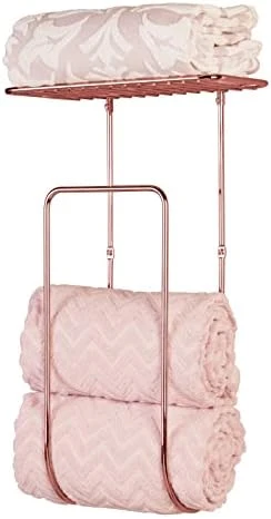 MDesign Steel Wall Mount Towel Rack Holder Organizer With Basket Shelf Storage For Bathroom, Kitchen, Laundry Room - Holds Towels, Washcloths, Hand Towels - Concerto Collection - Chrome - Image 10