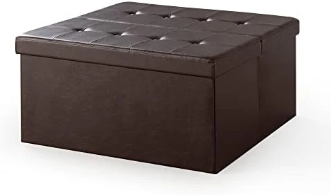 Otto & Ben Top Tufted Folding Faux Leather Trunk Bench Foot Rest, 30 Inch, Black - Image 5