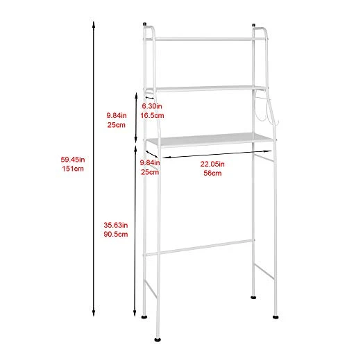 Flandre Over The Toilet Rack 3 Shelf Bathroom Space Saver Storage Organizer Corner Stand Bathroom Cabinet Tower Shelf 22.5" W X 9.8" D X 59.5" H (White) - Image 2