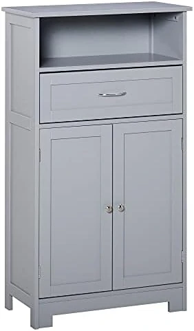 Kleankin Modern Bathroom Floor Cabinet, Free Standing Storage Cupboard, Linen Cabinet With Drawer And Adjustable Shelf, Brown - Image 8