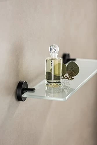 WENKO Bosio Black Glass Wall Shelf Matt Stainless Steel - Bathroom Shelf, Rustproof Stainless Steel, 46.5 X 5.5 X 13.5 Cm, Matt - Image 3