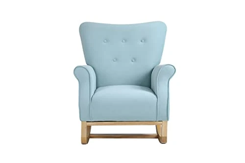 Yoluckea Modern Rocking Chair, Upholstered Rocking Armchair Accent Chair Comfy Wingback Glider Rocker With Safe Solid Wood Base For Nursery, Playroom, Bedroom And Living Room (Light Blue) - Image 3