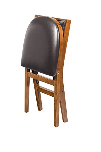 MECO STAKMORE Retro Upholstered Back Folding Chair Fruitwood Finish, Set Of 2 & STAKMORE Straight Edge 32" Square Folding Card Table, Cherry Finish - Image 2