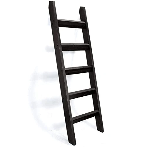 WAKAIP Blanket Ladder 5 Ft. Wood Rustic, Black Vintage
