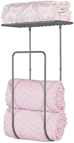 MDesign Steel Wall Mount Towel Rack Holder Organizer With Basket Shelf Storage For Bathroom, Kitchen, Laundry Room - Holds Towels, Washcloths, Hand Towels - Concerto Collection - Chrome - Image 8