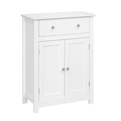 VASAGLE Bathroom Storage Cabinet Free Standing, With Drawer And Adjustable Shelf, Kitchen Cupboard, Wooden Entryway Storage Cabinet, 23.6 X 11.8 X 31.5 Inches, White UBBC61WT