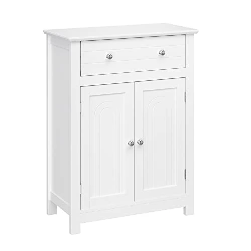 VASAGLE Bathroom Storage Cabinet Free Standing, With Drawer And Adjustable Shelf, Kitchen Cupboard, Wooden Entryway Storage Cabinet, 23.6 X 11.8 X 31.5 Inches, White UBBC61WT