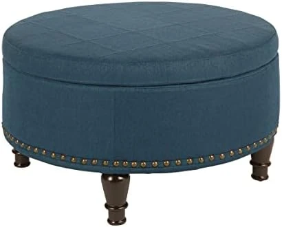 OSP Home Furnishings Augusta Round Storage Ottoman With Decorative Nailheads And Flip Over Lid With Serving Tray Surface, Espresso Faux Leather - Image 8