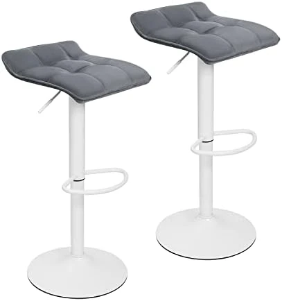 Puluomis Set Of 2 Barstool, Adjustable Swivel Gas Lift Bar Stools, PU Leather With Chrome Base, Grey - Image 7