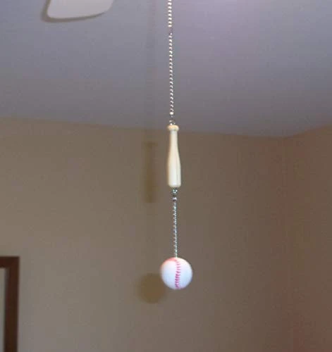 Baseball & Bat Ceiling Fan Pull Set By Wooden Androyd Studio - Nursery Kid's Room Decor, Gift For Coaches Or Kids. - Image 2