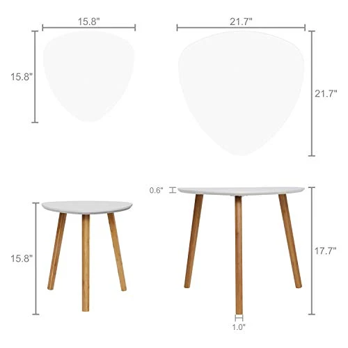 BAMEOS Bamboo Nesting Triangle End Table,Set Of 2 Coffee Table Modern Minimalist Side Table For Living Room, Balcony In White - Image 3