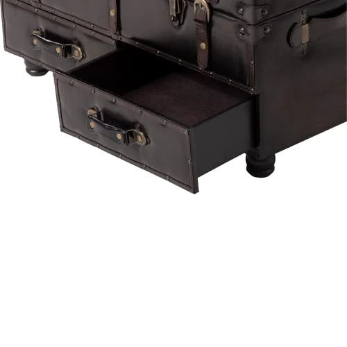 LONYKE Vintage Treasure Chest Bench With Latch Closure And Buckle Trunk, Farmhouse Faux Leather Storage Ottoman Bench For Living Room, Entryway, Bedroom, Sponge Padded ,Black Brown - Image 4