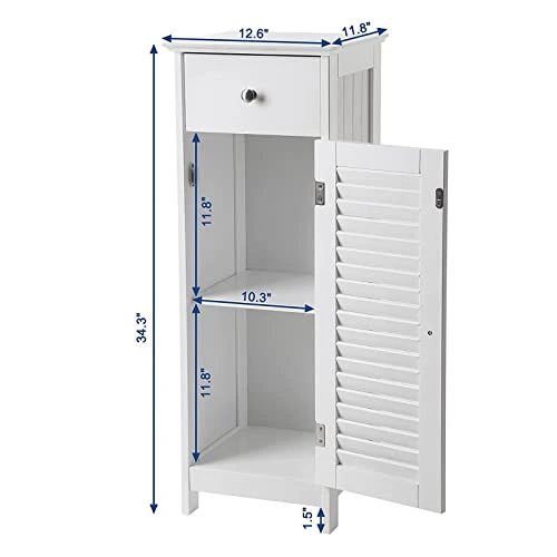 Noskatu Bathroom Floor Cabinet Small Storage Corner Floor Cupboard With A Single Shutter Door And Drawer Narrow Bathroom Cabinet For Bathroom Bedroom Living Room Kitchen White