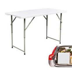 Gnomiya Folding Tables, Portable Folding Card Table Indoor Outdoor Heavy Duty Fold-in-Half Plastic Foldable Dining Table W/Handle, Lock For Picnic, Party, Camping(4ft)