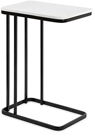 Kate And Laurel Credele Modern-Glam Sofa Side C-Table With Gold Metal Base And Man-Made Marble Top - Image 6