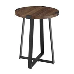 Walker Edison Anastasia Modern Metal Wrap X Base Accent Table, 18 Inch, Dark Walnut