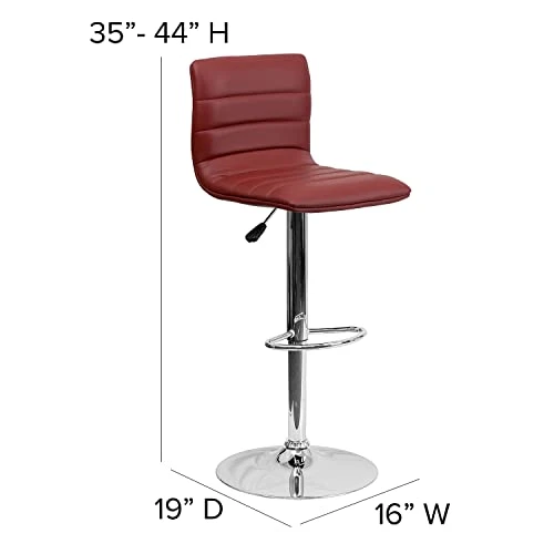 Flash Furniture Modern Burgundy Vinyl Adjustable Bar Stool With Back, Counter Height Swivel Stool With Chrome-Pedestal Base - Image 2