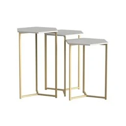 Walker Edison Modern Hexagon Nesting Side End Table Set Living Room Storage Small End Table, Set Of 3, Marble And Gold