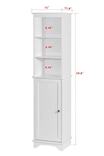 Spirich Home Freestanding Storage Cabinet With Three Tier Shelves, Tall Slim Cabinet, Free Standing Linen Tower, White - Image 3