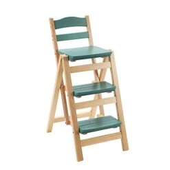ZAQYCM Wooden Kitchen Bar Stool Counter Height, 3 Step Ladder Folding Step Stool Chairs For Kids Tall/Adults Portable/Small Spaces/Closet, Load 150KG (Color : Green, Size : 40x54.5x88cm)