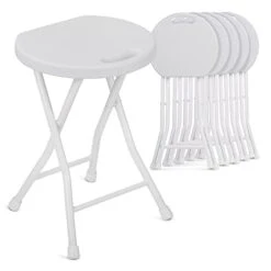 MoNiBloom Lightweight Folding Stool, 18 Inch Portable Round Skinny Stool Chair With Handle For Recreation Game Room, 230 Lbs Capacity, Set Of 6, White