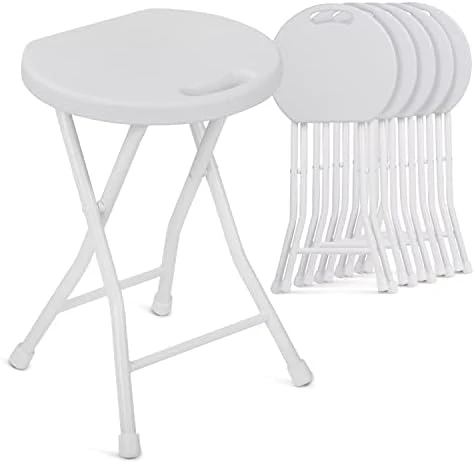 MoNiBloom Lightweight Folding Stool, 18 Inch Portable Round Skinny Stool Chair With Handle For Recreation Game Room, 230 Lbs Capacity, Set Of 6, White - Image 6