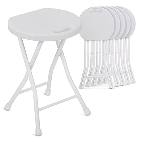 MoNiBloom Lightweight Folding Stool, 18 Inch Portable Round Skinny Stool Chair With Handle For Recreation Game Room, 230 Lbs Capacity, Set Of 6, White