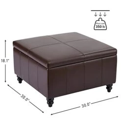 HUIMO Square Storage Ottoman,Ottoman Coffee Table With Storage,Oversized Ottoman,Tufted Storage Ottoman For Living Room (Brown)