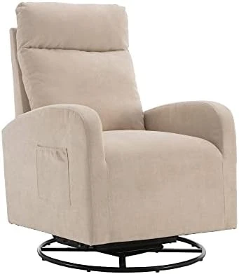 Caroun Swivel Rocking Chair Modern Style Rocking Chairs With One Left Bag And Upholstered Swivel Glider For Nursery Beige (Beige) - Image 5